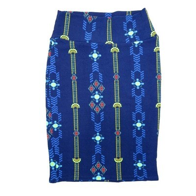 LuLaRoe Cassie b X-Small XS Geometric Stripe Blue Yellow White Womens Knee Length Pencil Skirt fits sizes 2-4 XS-101