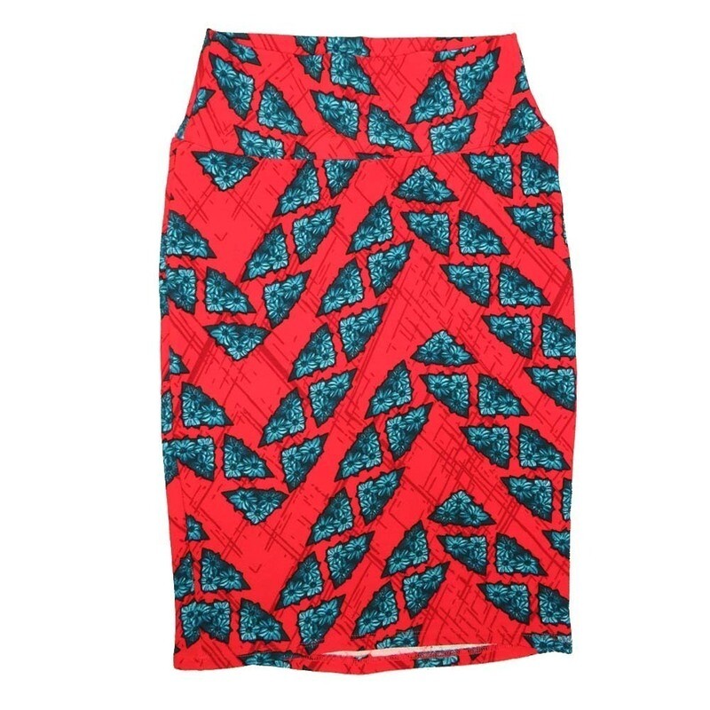 LuLaRoe Cassie b X-Small XS Floral Zig Zag Triangle Red Light Blue Womens Knee Length Pencil Skirt fits sizes 2-4  XS-102