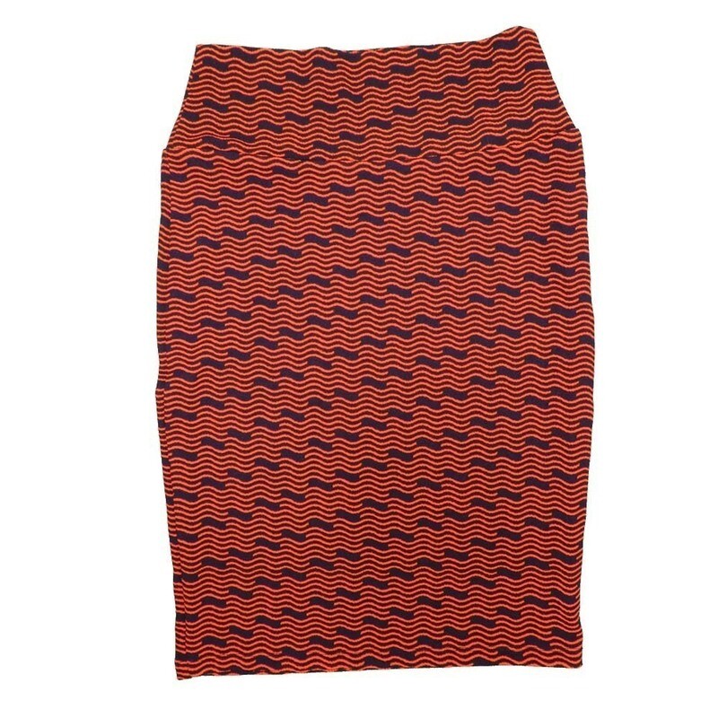 LuLaRoe Cassie b X-Small XS Wavy Trippy Stripe Black Orange Womens Knee Length Pencil Skirt fits sizes 2-4  XS-100