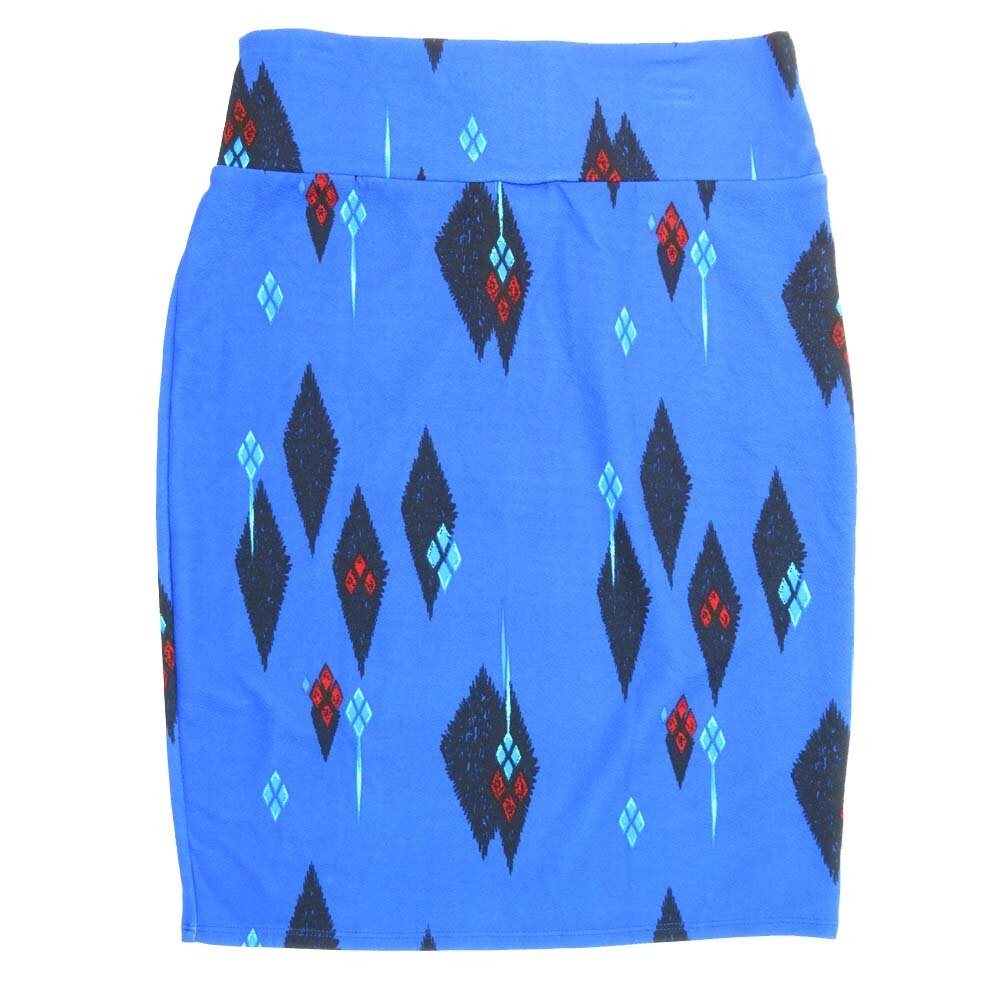 LuLaRoe Cassie f X-Large XL Geometric Diamonds Blue Black White Womens Knee Length Pencil Skirt fits sizes 18-20  XL-251