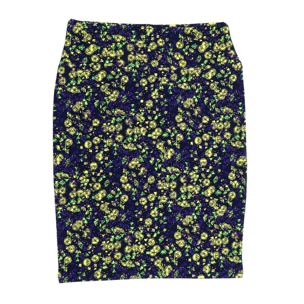 LuLaRoe Cassie f X-Large XL Floral Geometric Purple Yellow Womens Knee Length Pencil Skirt fits sizes 18-20  XL-210