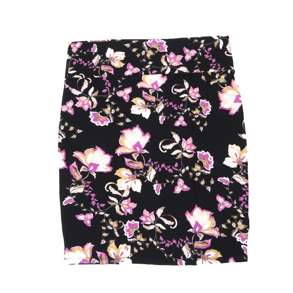 LuLaRoe Cassie e Large L Floral Painted Flowers Black Peach Fucshia White Womens Knee Length Pencil Skirt fits sizes 14-16  LARGE-236-I