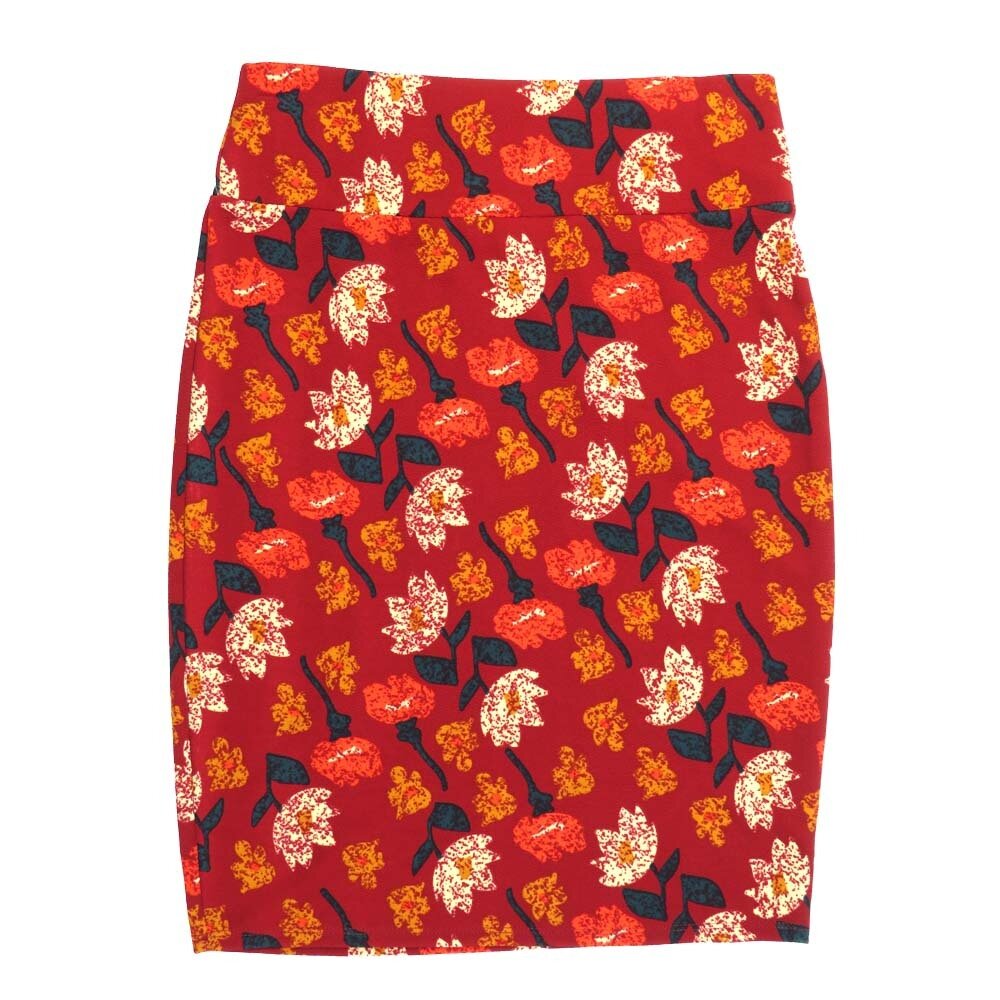 LuLaRoe Cassie e Large L Floral Red Green White Gray Womens Knee Length Pencil Skirt fits sizes 14-16  LARGE-217