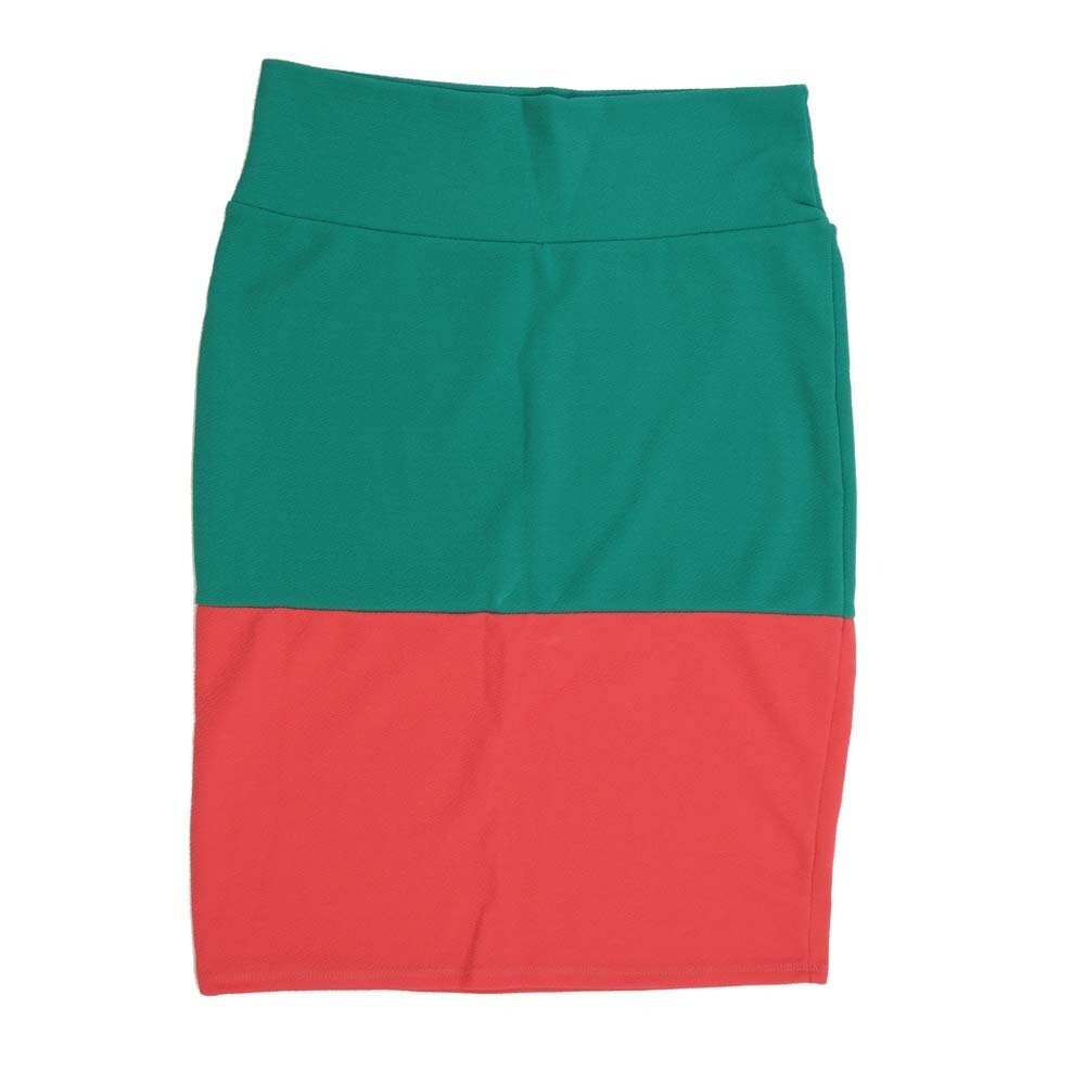 LuLaRoe Cassie e Large L Solid Two Tone Green Light Pink Womens Knee Length Pencil Skirt fits sizes 14-16  LARGE-202