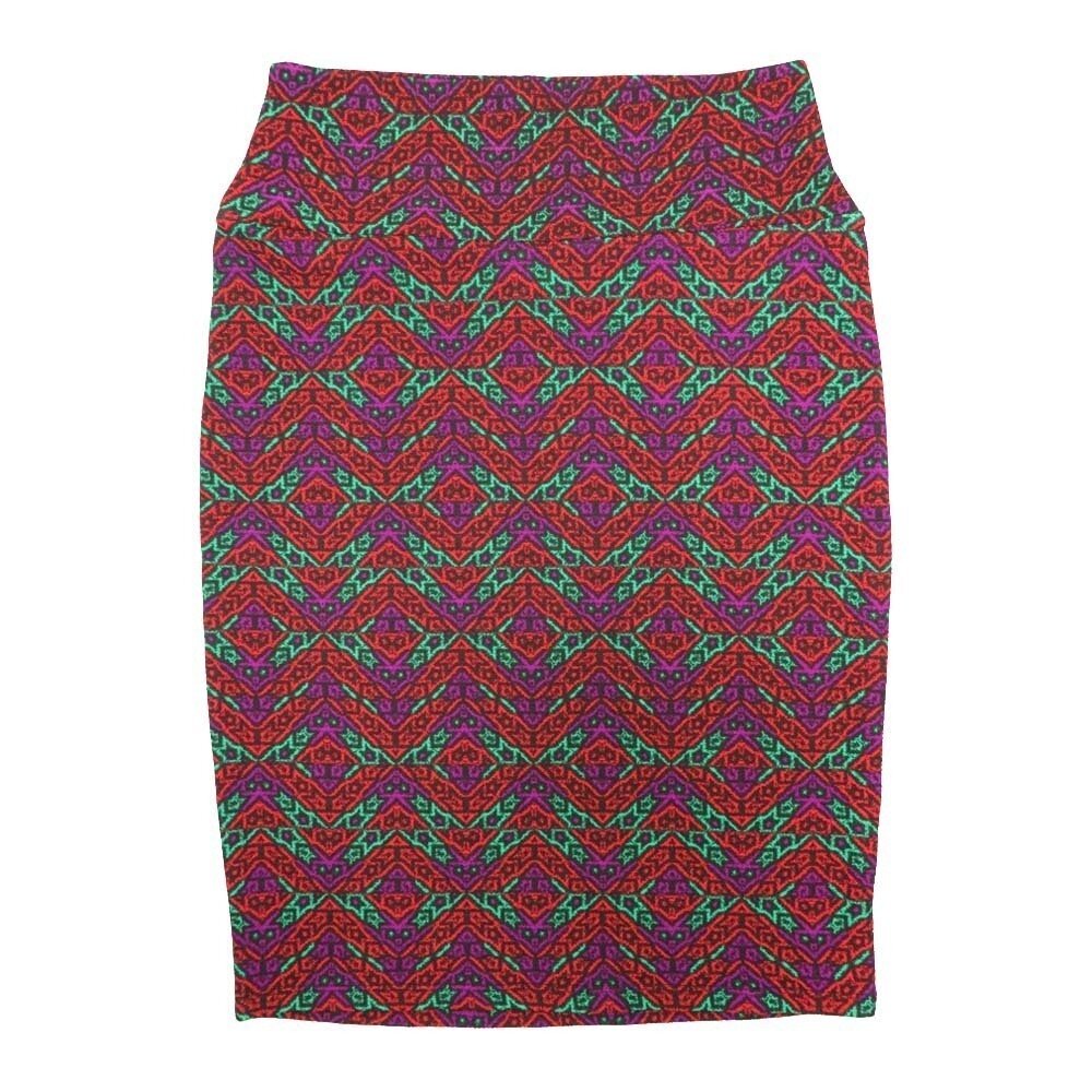 LuLaRoe Cassie c Small S Red Orange Green Purple Zig Zag Womens Knee Length Pencil Skirt fits sizes 6-8  SMALL-76