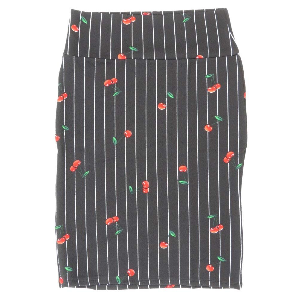 LuLaRoe Cassie c Small S Cherries Thin Stripe Black White Red Green Womens Knee Length Pencil Skirt fits sizes 6-8  SMALL-227