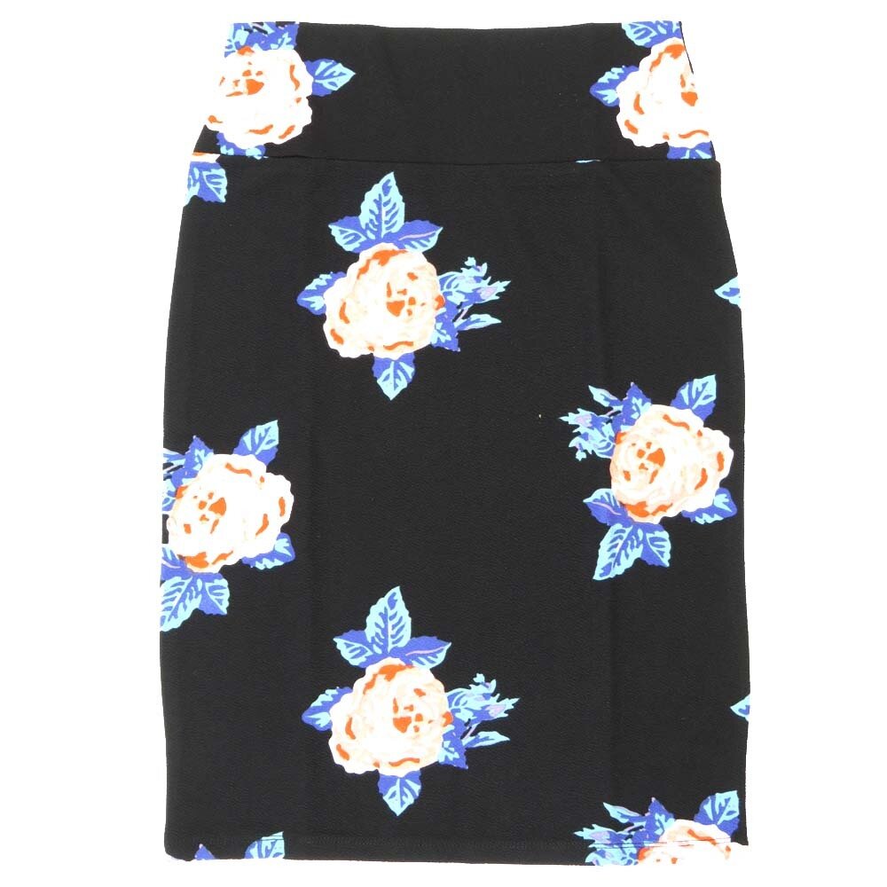 LuLaRoe Cassie c Small S Roses Floral Black Pink Blue Womens Knee Length Pencil Skirt fits sizes 6-8  SMALL-225