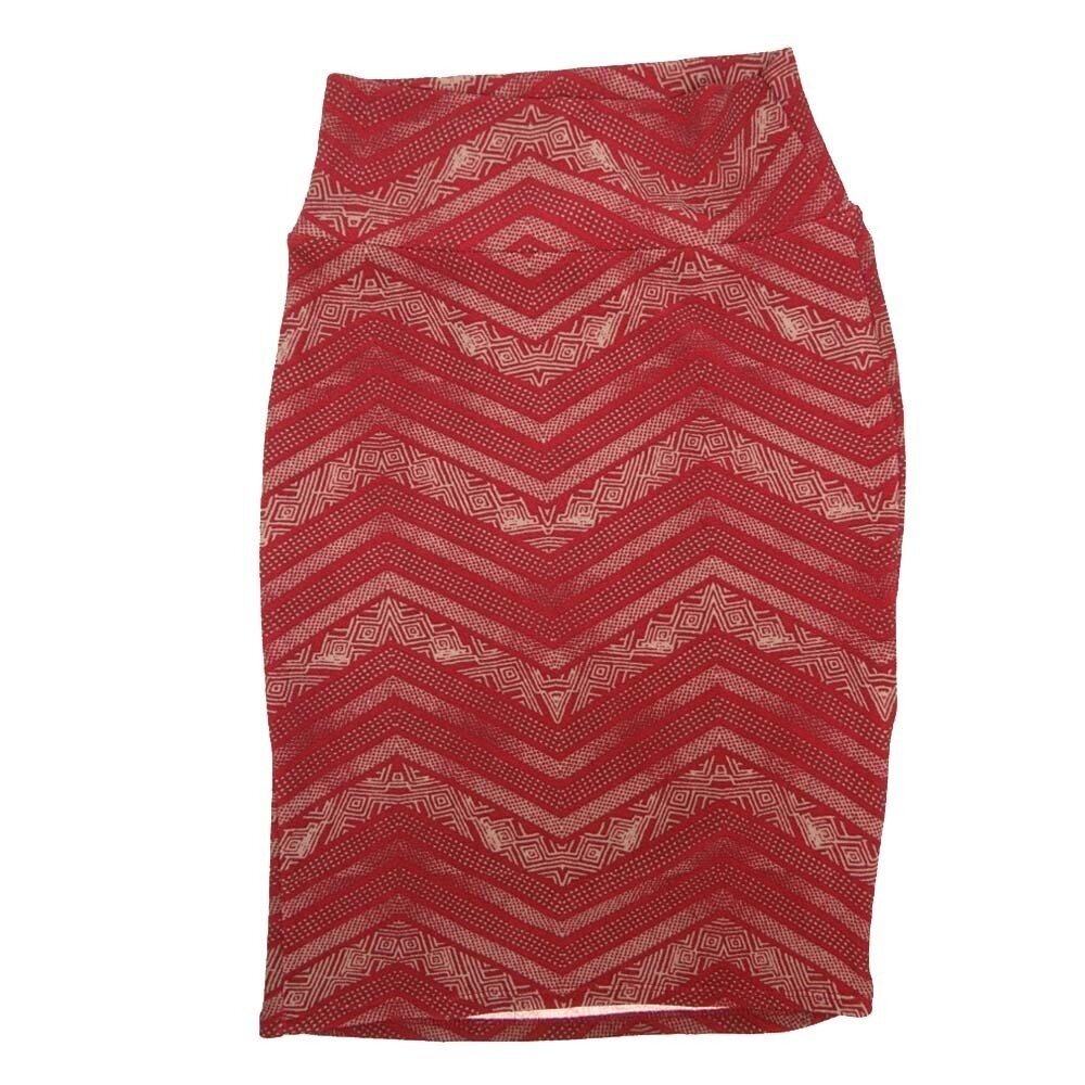 LuLaRoe Cassie b X-Small XS Zig Zag Stripe Red White Womens Knee Length Pencil Skirt fits sizes 2-4 XS-98