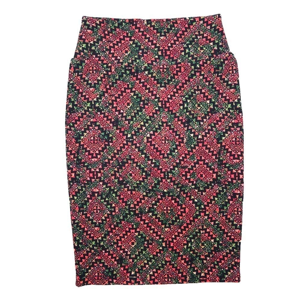 LuLaRoe Cassie b X-Small XS Gods Eye Checkerboard Geometric Pink Black Green Womens Knee Length Pencil Skirt fits sizes 2-4 XS-96