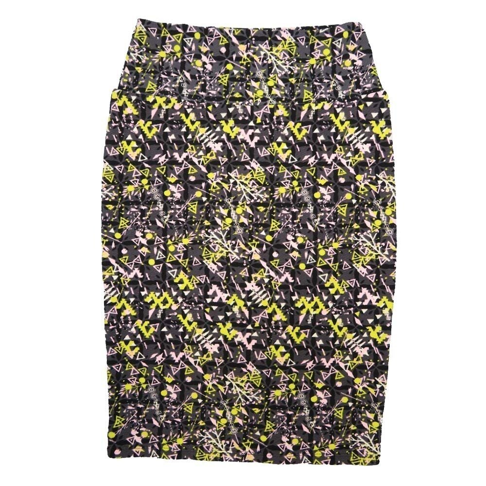 LuLaRoe Cassie b X-Small XS Geometric Triangles Black Gray Yellow White Womens Knee Length Pencil Skirt fits sizes 2-4 XS-66