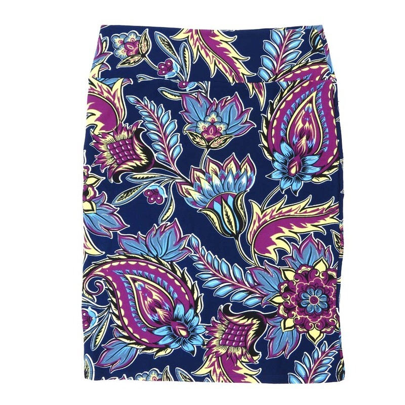 LuLaRoe Cassie g XX-Large 2XL Paisley Floral Navy Light Blue Yellow Womens Knee Length Pencil Skirt fits sizes 22-24  2XL-226-F
