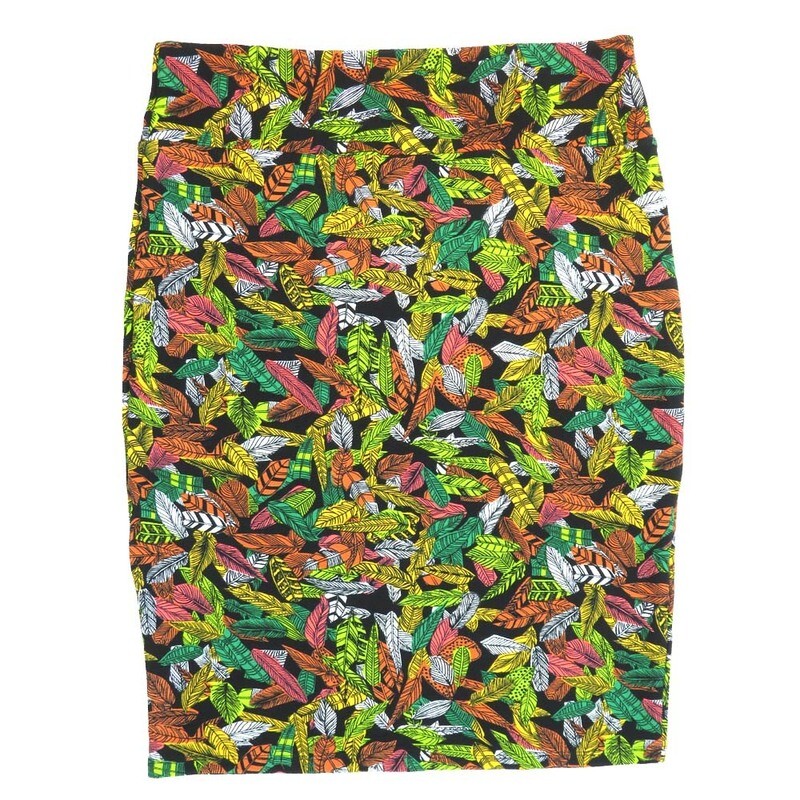 LuLaRoe Cassie h XXX-Large 3XL Feathers Black Green White Yellow Womens Knee Length Pencil Skirt fits sizes 24-26  3XL-233