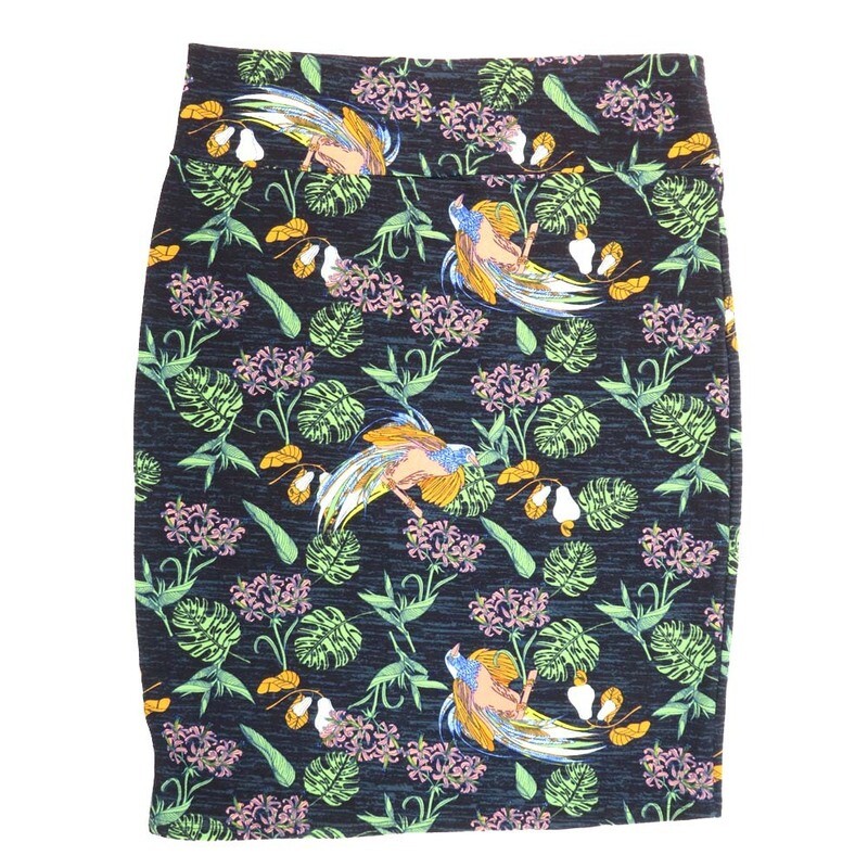 LuLaRoe Cassie h XXX-Large 3XL Tropical Birds Plants Fauna Black Gray Grreen White Blue Womens Knee Length Pencil Skirt fits sizes 24-26  3XL-232