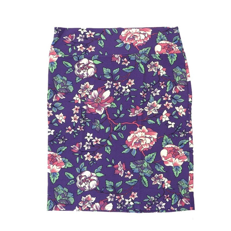 LuLaRoe Cassie h XXX-Large 3XL Floral Peonies Slate Blue White Purple Teal Womens Knee Length Pencil Skirt fits sizes 24-26  3XL-250-C