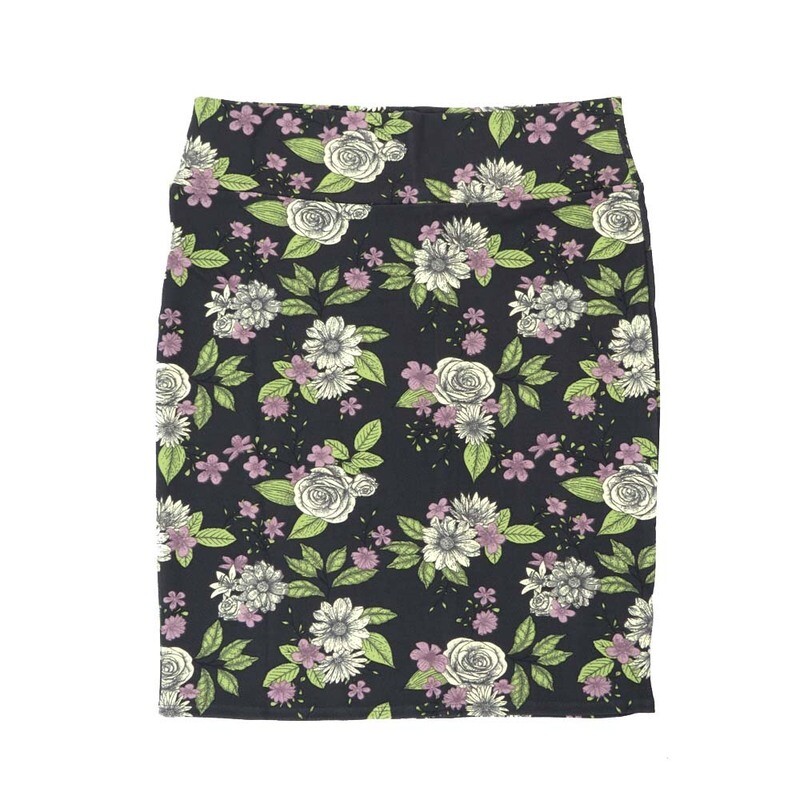 LuLaRoe Cassie h XXX-Large 3XL Roses Daisies Black Green White Gray Womens Knee Length Pencil Skirt fits sizes 24-26  3XL-251-C