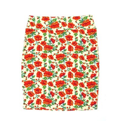 LuLaRoe Cassie h XXX-Large 3XL Roses White Red Green Womens Knee Length Pencil Skirt fits sizes 24-26 3XL-256-B