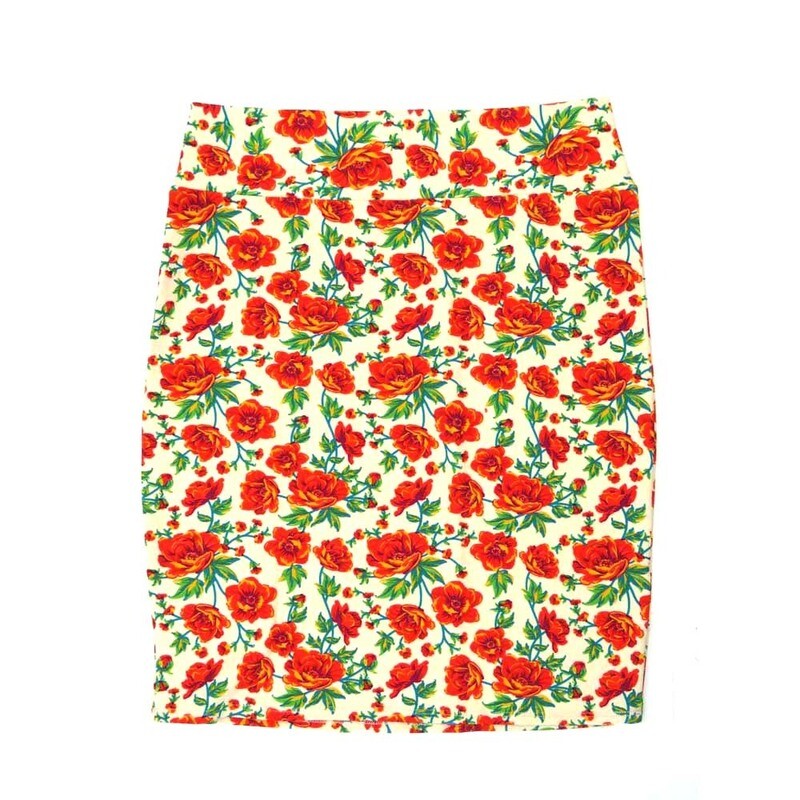 LuLaRoe Cassie h XXX-Large 3XL Roses White Red Green Womens Knee Length Pencil Skirt fits sizes 24-26  3XL-256-B