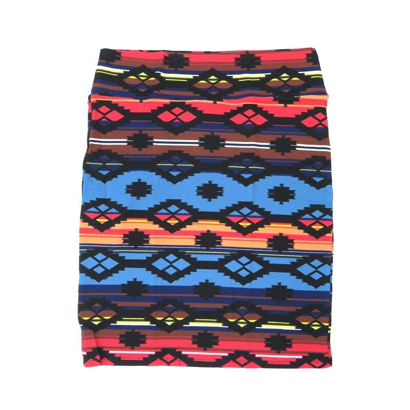 LuLaRoe Cassie h XXX-Large 3XL Aztek Southwestern Geometric Stripe Black Orange Blue Yellow Green Womens Knee Length Pencil Skirt fits sizes 24-26  3XL-259-B