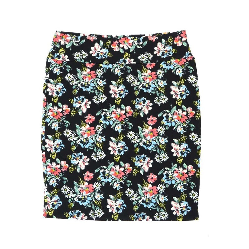 LuLaRoe Cassie h XXX-Large 3XL Lilies Daises Floral Black Pink White Blue Womens Knee Length Pencil Skirt fits sizes 24-26  3XL-260-B