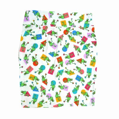 LuLaRoe Cassie h XXX-Large 3XL Kermit the Frog Holding Shapes White Blue Green Red Womens Knee Length Pencil Skirt fits sizes 24-26 3XL-208