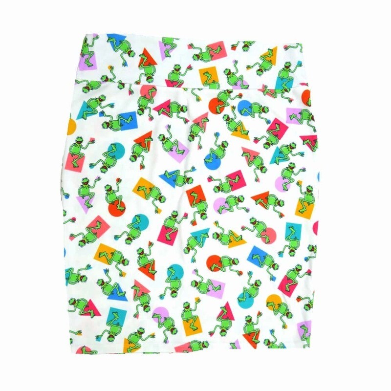 LuLaRoe Cassie h XXX-Large 3XL Kermit the Frog Holding Shapes White Blue Green Red Womens Knee Length Pencil Skirt fits sizes 24-26  3XL-208