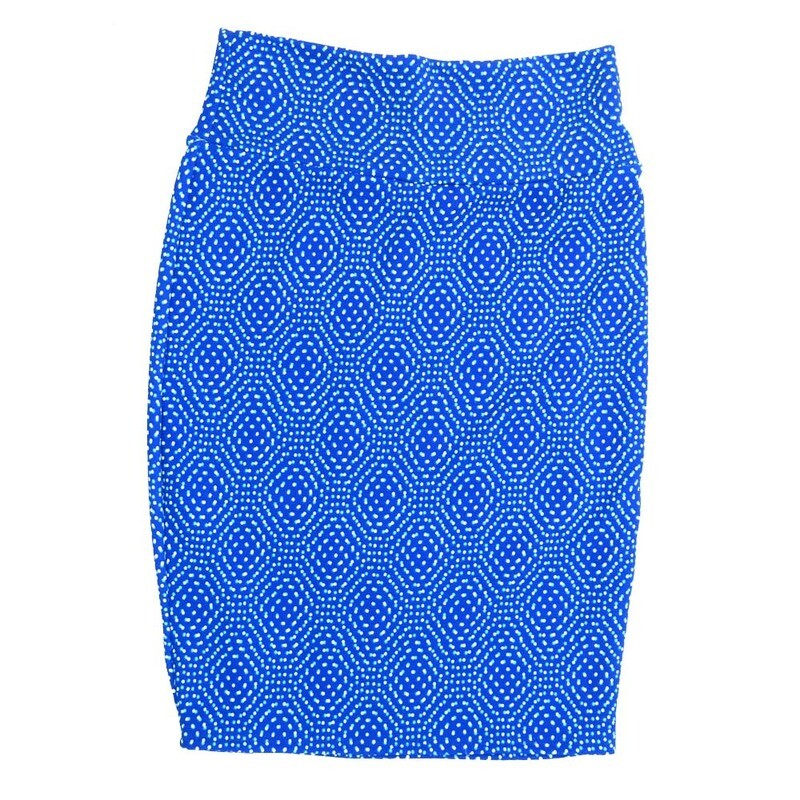 LuLaRoe Cassie c Small S Trippy Geometric Polka Dot Blue White Womens Knee Length Pencil Skirt fits sizes 6-8  SMALL-202