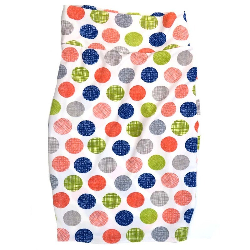 LuLaRoe Cassie c Small S Polka Dot White Blue Green Orange Gray Womens Knee Length Pencil Skirt fits sizes 6-8  SMALL-209