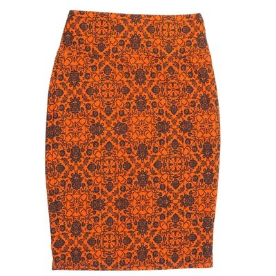LuLaRoe Cassie c Small S Ornate Mandala Orange Black Womens Knee Length Pencil Skirt fits sizes 6-8 SMALL-213-B