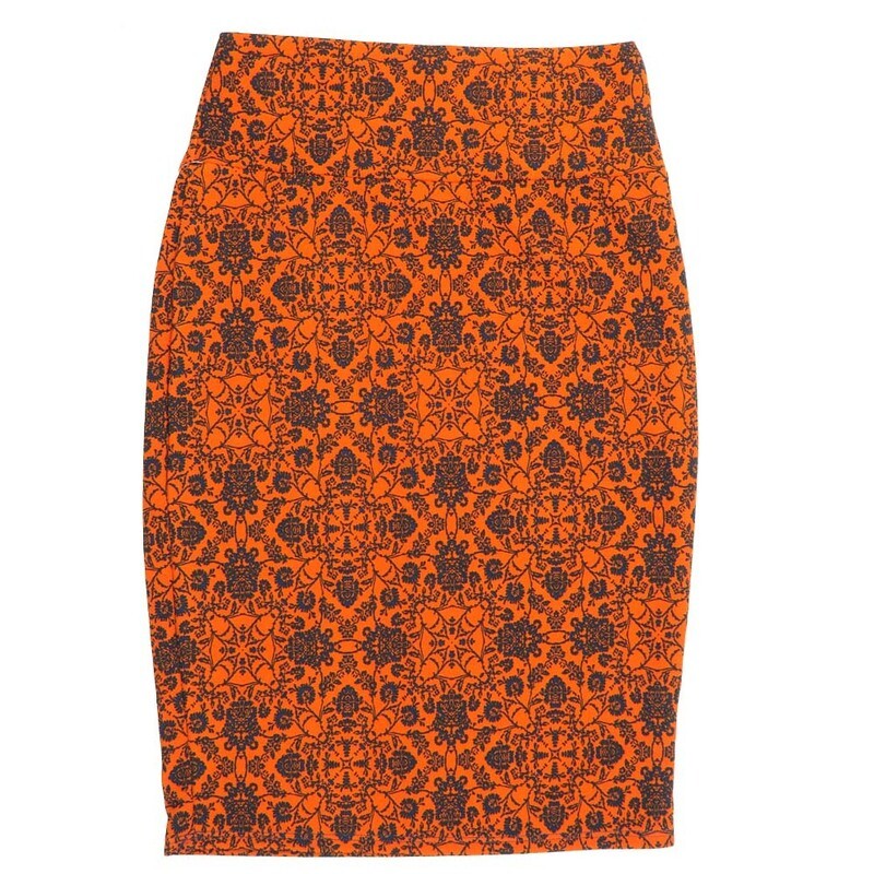 LuLaRoe Cassie c Small S Ornate Mandala Orange Black Womens Knee Length Pencil Skirt fits sizes 6-8  SMALL-213-B