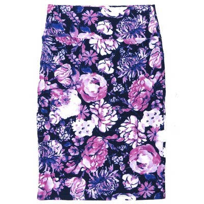 LuLaRoe Cassie c Small S Floral Roses Gardenias Blue White Purple Womens Knee Length Pencil Skirt fits sizes 6-8 SMALL-215-H