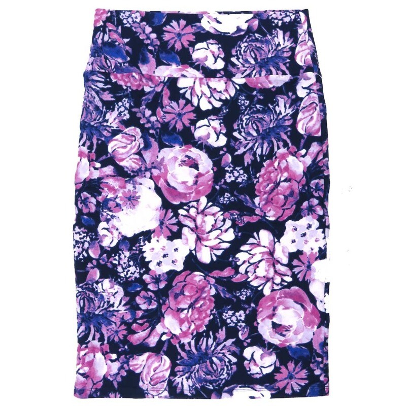 LuLaRoe Cassie c Small S Floral Roses Gardenias Blue White Purple Womens Knee Length Pencil Skirt fits sizes 6-8  SMALL-215-H