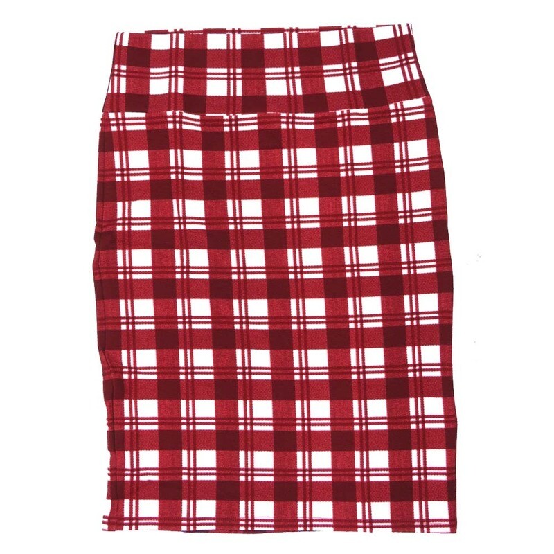 LuLaRoe Cassie c Small S Plaid Stripe Red White Womens Knee Length Pencil Skirt fits sizes 6-8  SMALL-220-B