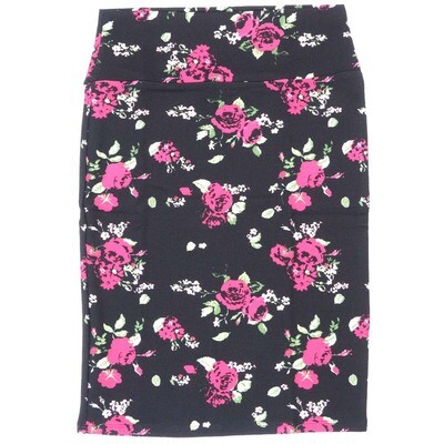 LuLaRoe Cassie c Small S Roses Floral Black Magenta Green White Womens Knee Length Pencil Skirt fits sizes 6-8 SMALL-224