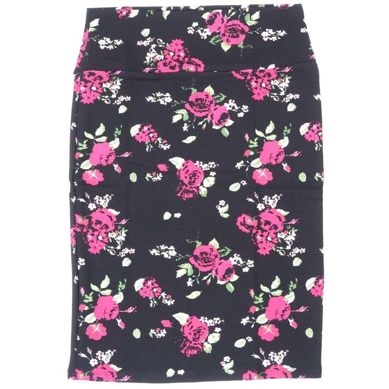 LuLaRoe Cassie c Small S Roses Floral Black Magenta Green White Womens Knee Length Pencil Skirt fits sizes 6-8  SMALL-224
