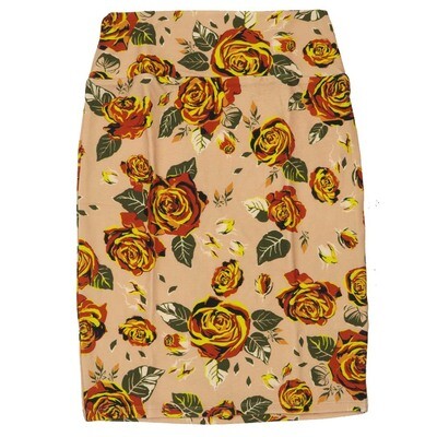 LuLaRoe Cassie c Small S Roses Floral Red Green Tan Yellow Womens Knee Length Pencil Skirt fits sizes 6-8 SMALL-222-B
