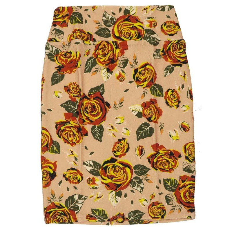 LuLaRoe Cassie c Small S Roses Floral Red Green Tan Yellow Womens Knee Length Pencil Skirt fits sizes 6-8  SMALL-222-B