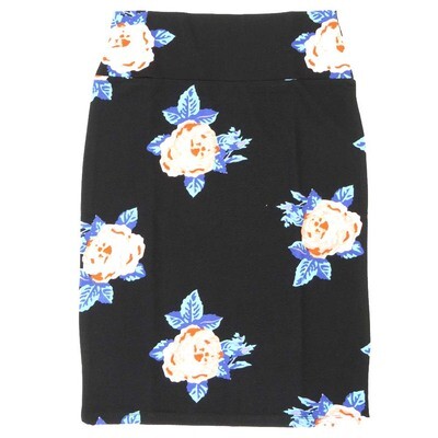 LuLaRoe Cassie c Small S Roses Floral Black Pink Blue Womens Knee Length Pencil Skirt fits sizes 6-8 SMALL-225
