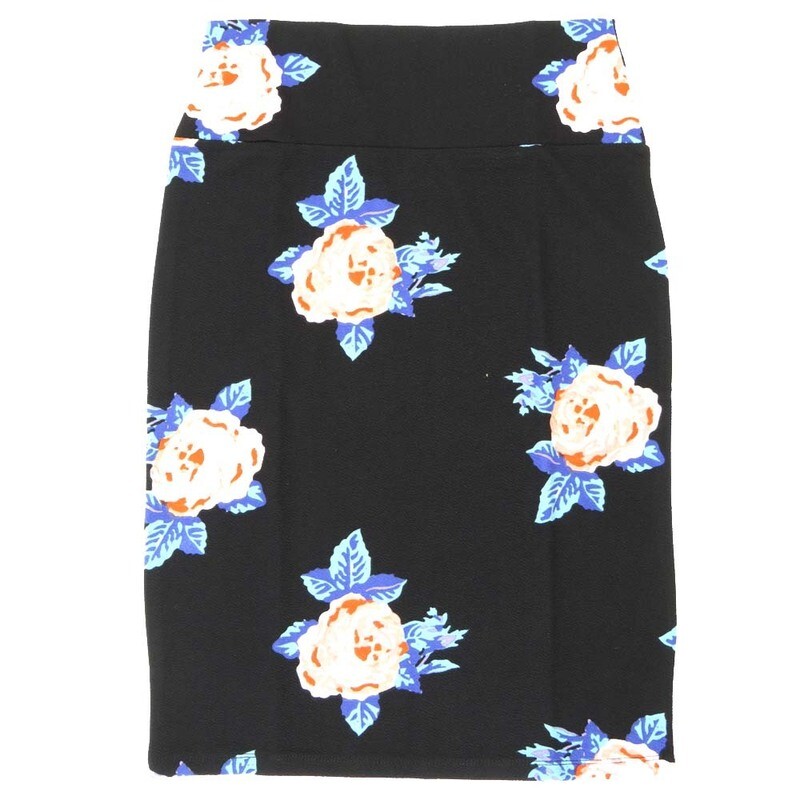 LuLaRoe Cassie c Small S Roses Floral Black Pink Blue Womens Knee Length Pencil Skirt fits sizes 6-8  SMALL-225