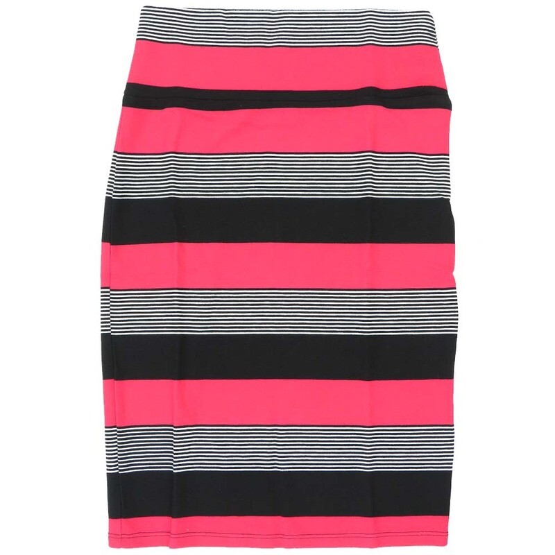 LuLaRoe Cassie c Small S Striped Black Red White Womens Knee Length Pencil Skirt fits sizes 6-8  SMALL-230