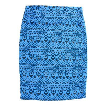 LuLaRoe Cassie d Medium M Southwestern Triangle Stripe Blue Black Womens Knee Length Pencil Skirt fits sizes 10-12 MEDIUM-214