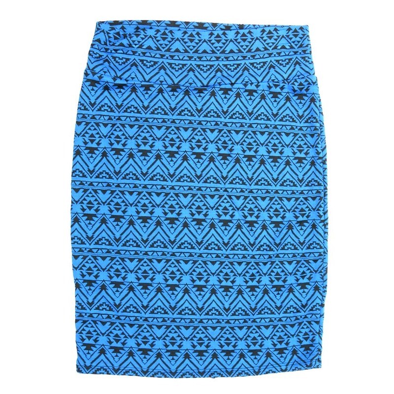 LuLaRoe Cassie d Medium M Southwestern Triangle Stripe Blue Black Womens Knee Length Pencil Skirt fits sizes 10-12  MEDIUM-214