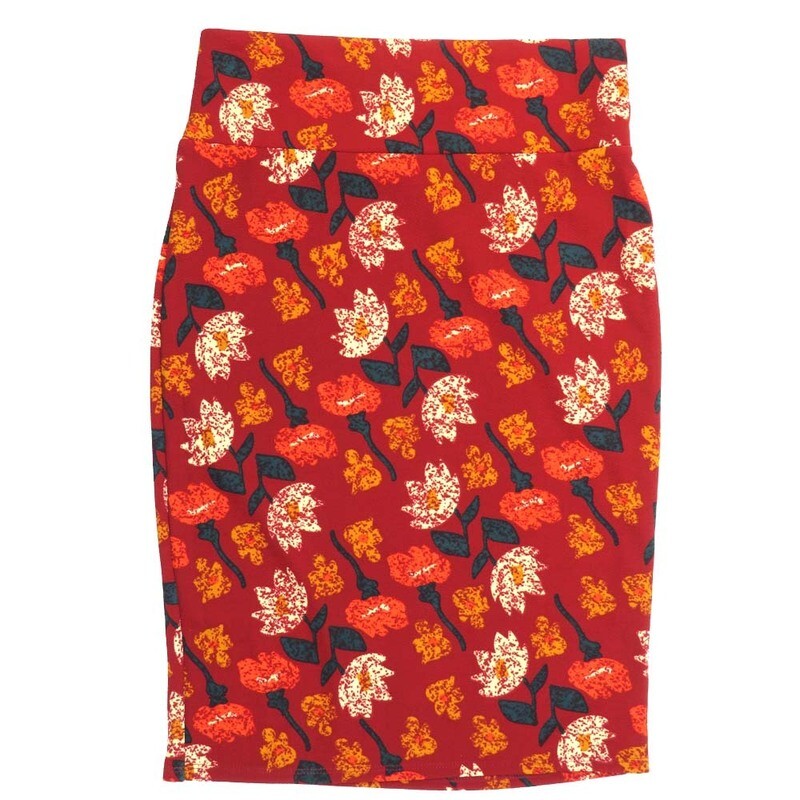 LuLaRoe Cassie d Medium M Floral Red Green Cream Womens Knee Length Pencil Skirt fits sizes 10-12  MEDIUM-220-C