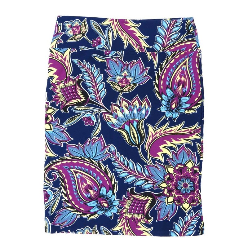 LuLaRoe Cassie d Medium M Paisley Floral Navy Light Blue Violet Yellow Womens Knee Length Pencil Skirt fits sizes 10-12  MEDIUM-222-H