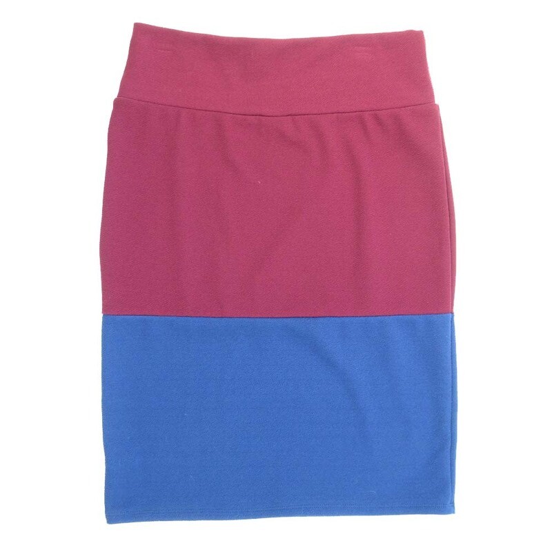 LuLaRoe Cassie e Large L Solid Two Tone Burgundy Blue Womens Knee Length Pencil Skirt fits sizes 14-16  LARGE-209