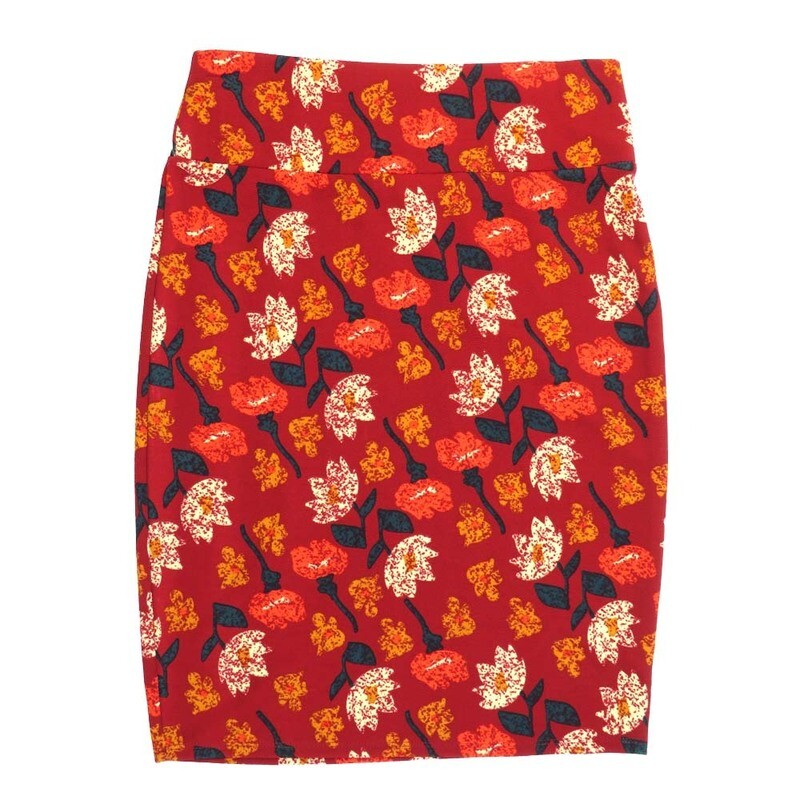 LuLaRoe Cassie e Large L Floral Red Green White Gray Womens Knee Length Pencil Skirt fits sizes 14-16  LARGE-217