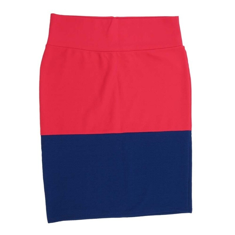 LuLaRoe Cassie f X-Large XL Two Tone Solid Red Navy Womens Knee Length Pencil Skirt fits sizes 18-20  XL-215