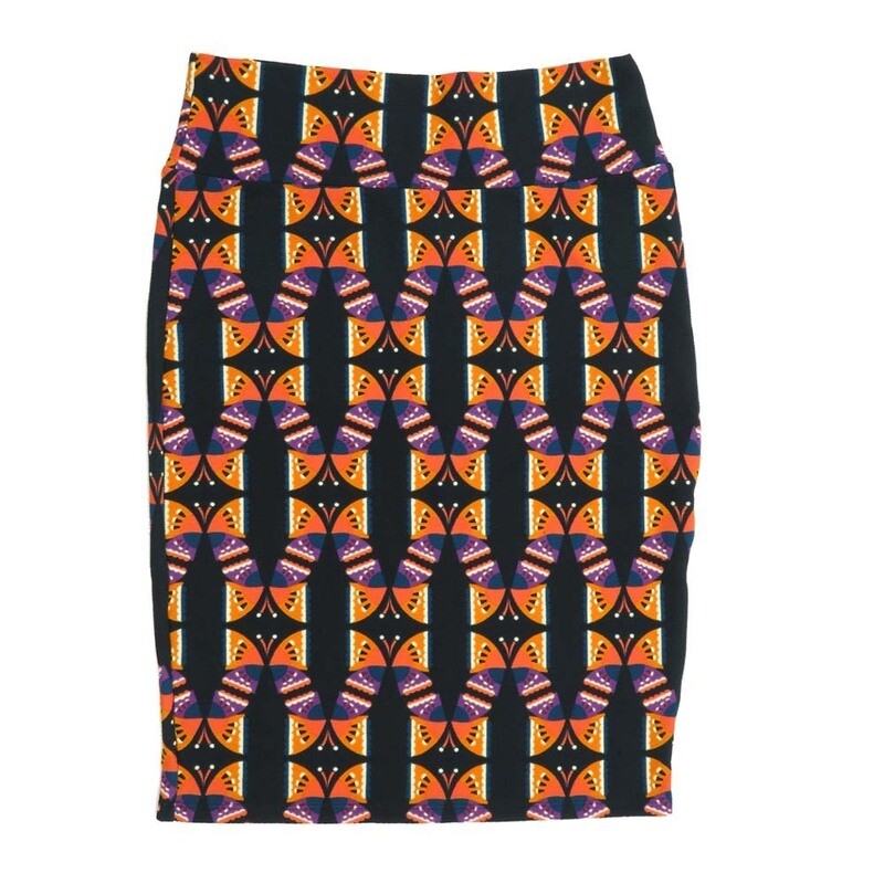 LuLaRoe Cassie f X-Large XL Butterfly Butterflies Geometric Black Purple Coral Womens Knee Length Pencil Skirt fits sizes 18-20  XL-226B