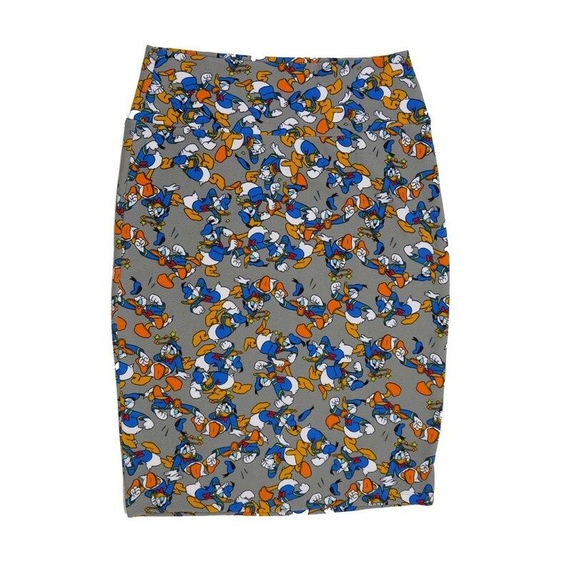 LuLaRoe Cassie d Medium M Disney Donald Duck Light Gray Blue White Orange Womens Knee Length Pencil Skirt fits sizes 10-12  MEDIUM-200