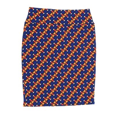 LuLaRoe Cassie f X-Large XL Diagonal Triangle Stripe Polka Dot Blue Yellow Orange Womens Knee Length Pencil Skirt fits sizes 18-20 XL-233