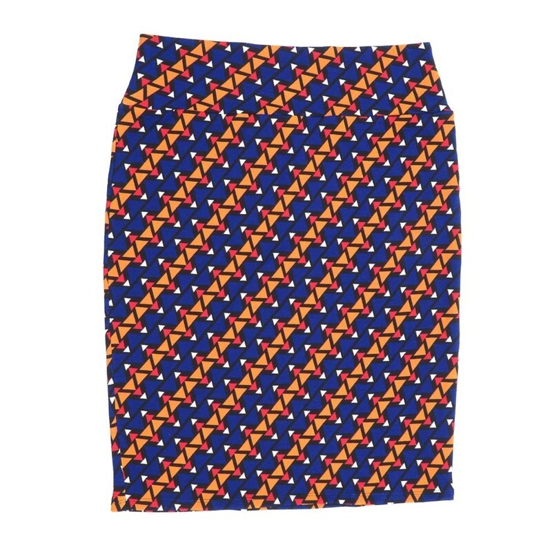 LuLaRoe Cassie f X-Large XL Diagonal Triangle Stripe Polka Dot Blue Yellow Orange Womens Knee Length Pencil Skirt fits sizes 18-20  XL-233